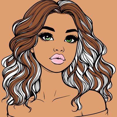 realistic girl with wavy hair and lips