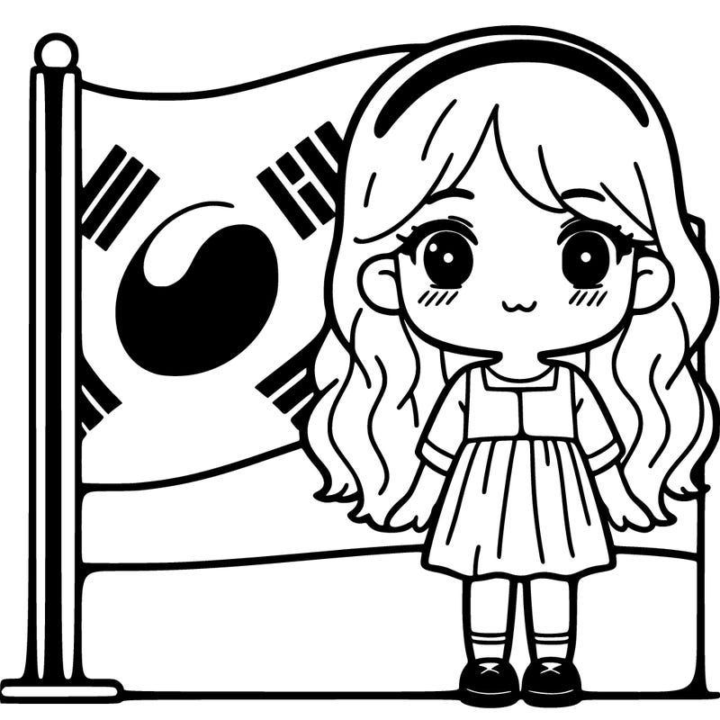 south korean flag with a girl