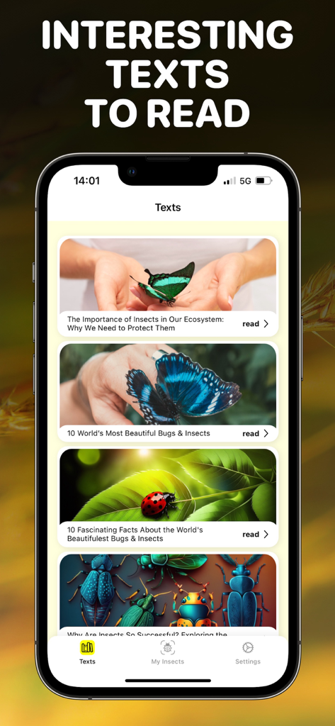 Bug Identifier App - Insect ID - 벌레 식별 앱 내에서 곤충과 그 생태계에 대한 교육 기사 라이브러리.