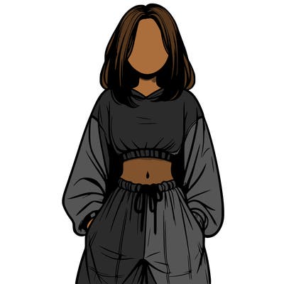 realistic girl faceless with baggy pants and a crop top