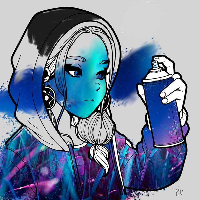 a realistic girl, spray painting