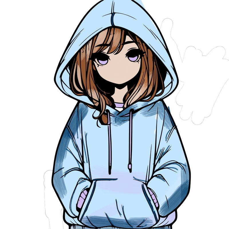 realistic girl with oversized hoodie