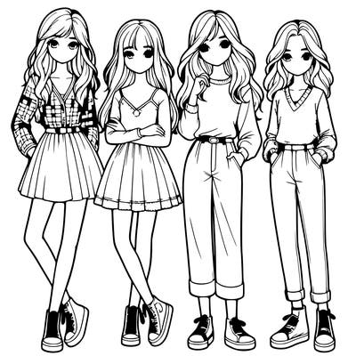 realistic girls standing together