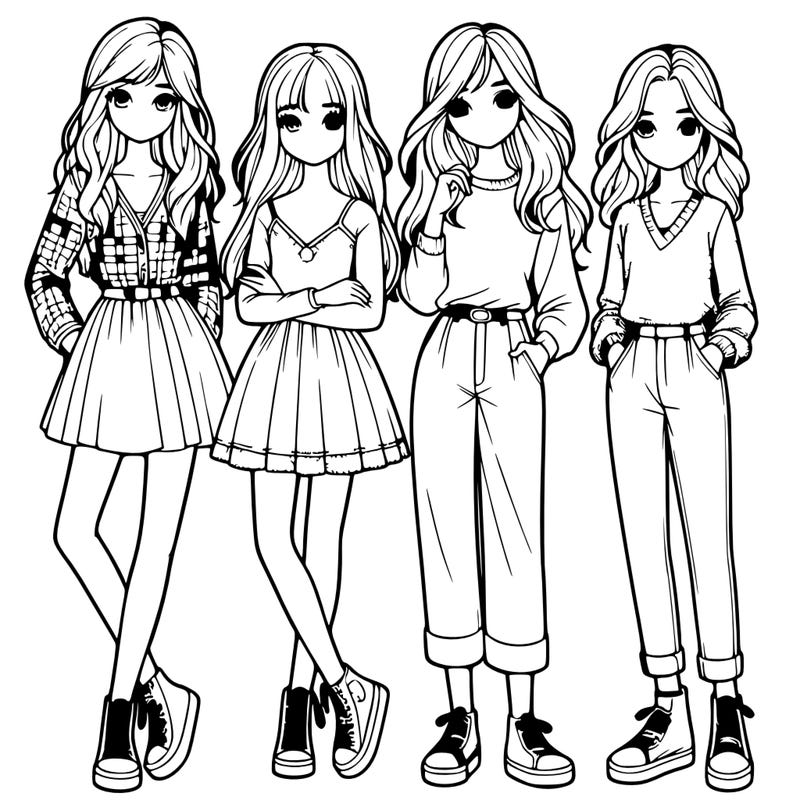 realistic girls standing together