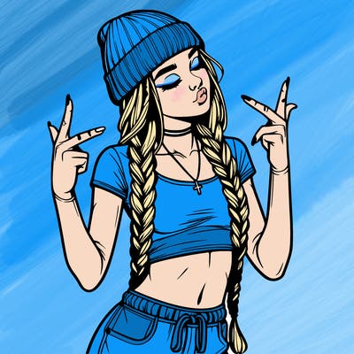 realistic teenage girl with braids and a beanie and crop top doing 🫶🏼