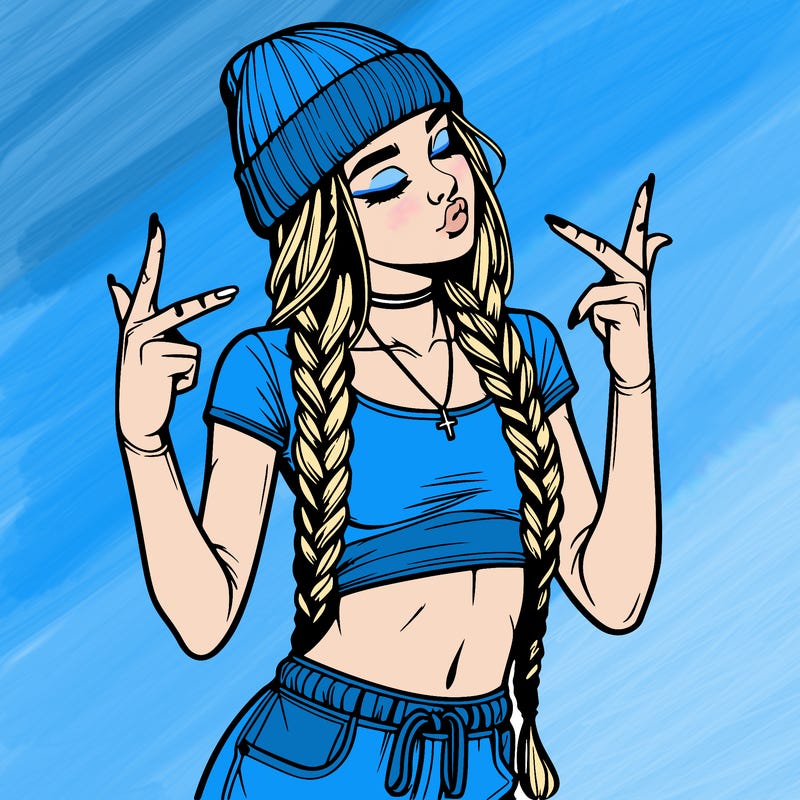 realistic teenage girl with braids and a beanie and crop top doing 🫶🏼