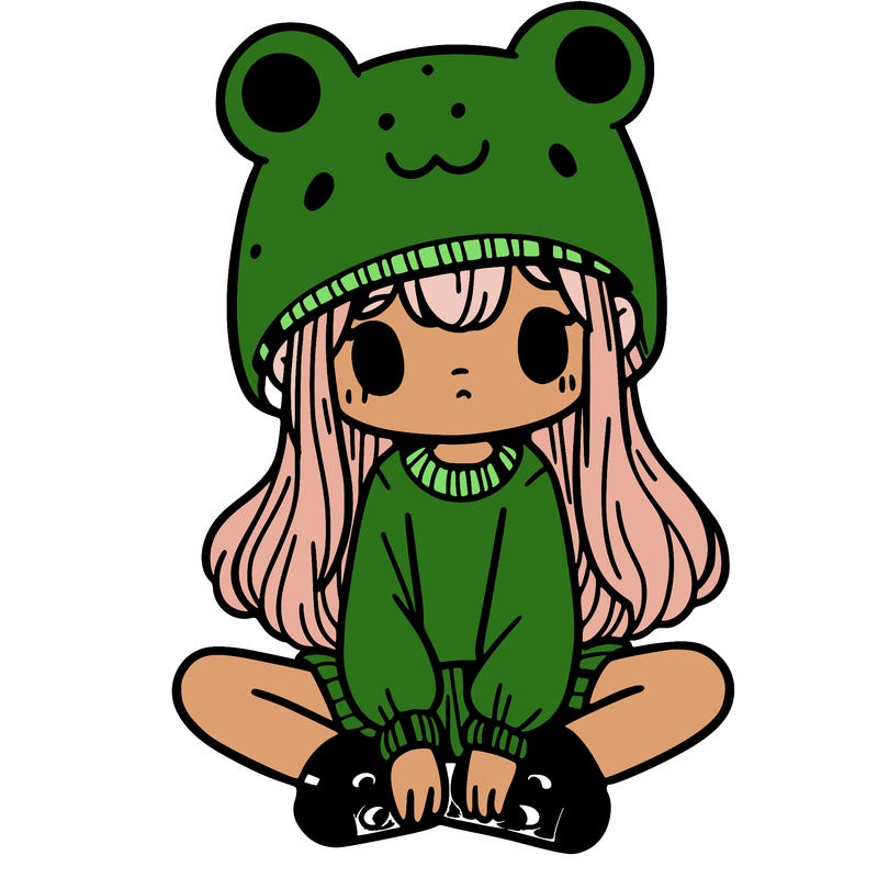 a girl wearing a frog hat and some frog socks