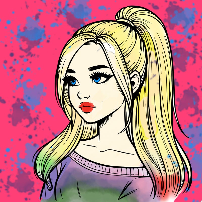 realistic girl with a high ponytail