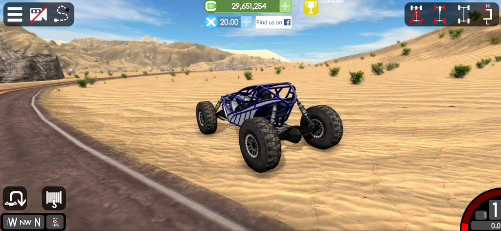 Gigabit Offroad - A blue custom rock crawler buggy driving through a sandy desert environment in Gigabit Offroad