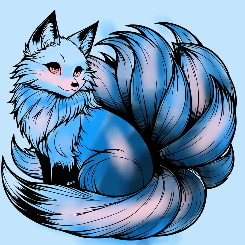 realistic detailed 9 tailed anime fox