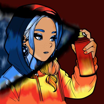 a realistic girl, spray painting