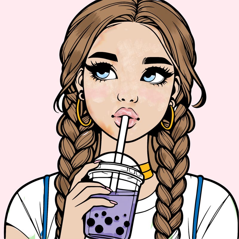 realistic girl with braided hair drinking boba