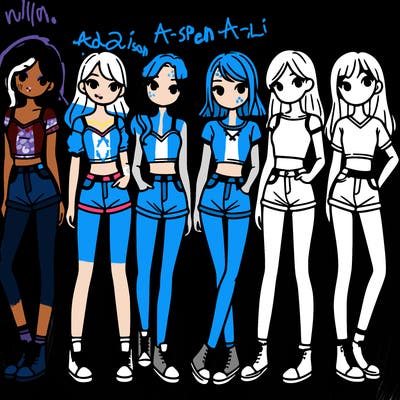 a group of girls wearing crop tops and shorts