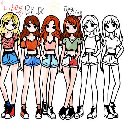 a group of girls wearing crop tops and shorts