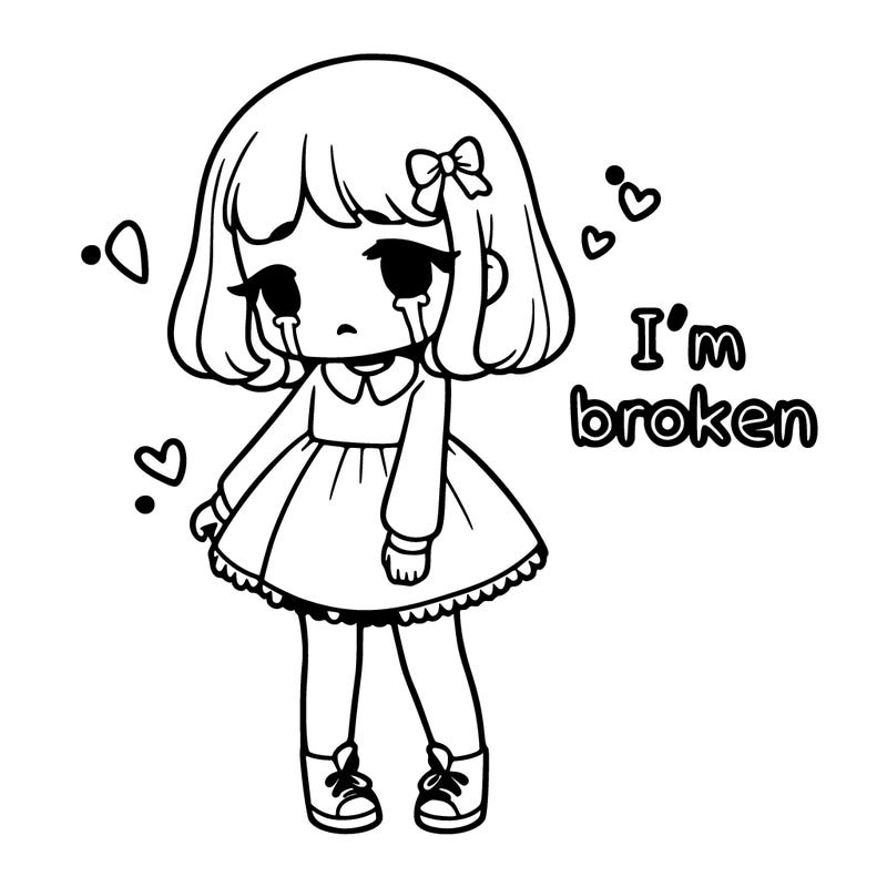 sad girl with the words i'm broken above her
