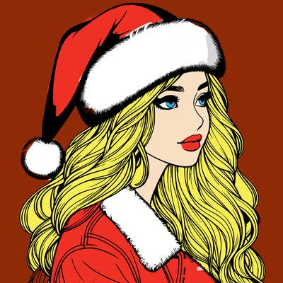 realistic girl in santa hat