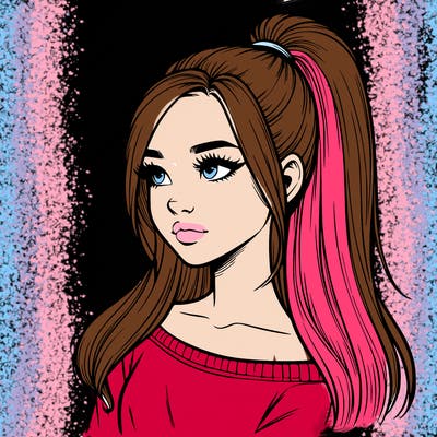 realistic girl with a high ponytail