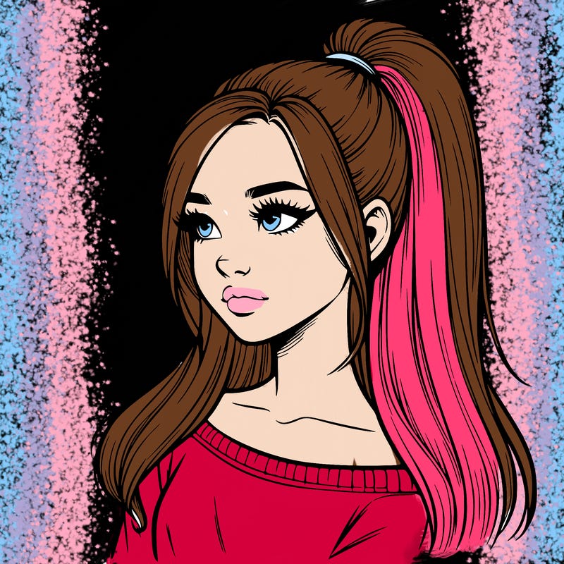 realistic girl with a high ponytail