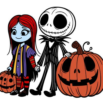 jack the pumpkin king with sally and a pumpkin