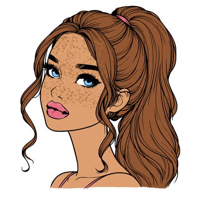 realistic girl with a ponytail on her hair and lips
