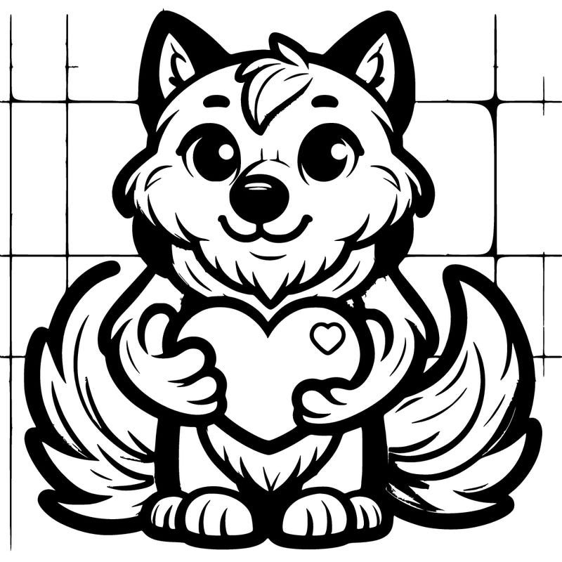 wolf holding a heart detailed