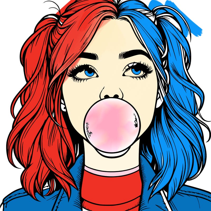 realististic girl blowing bubble -gum