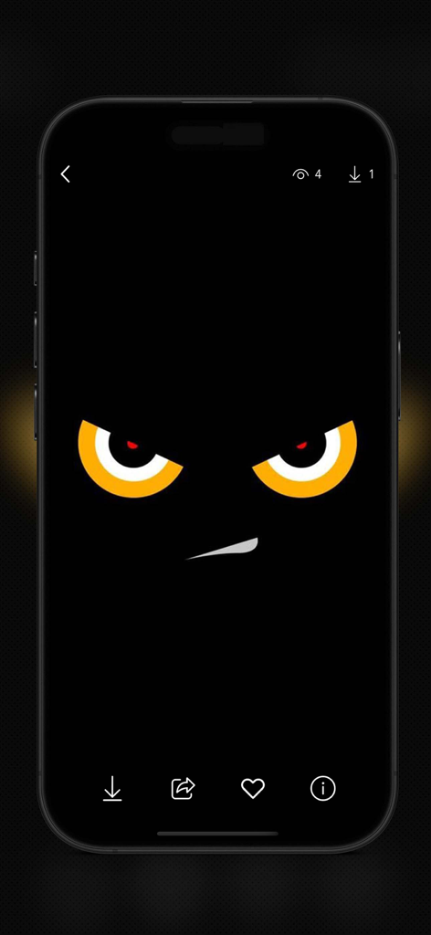 Silly Smile Wallpapers 4K Live - Ein minimalistisches Handy-Hintergrundbild mit leuchtend gelben Augen und einem Grinsen auf schwarzem Hintergrund