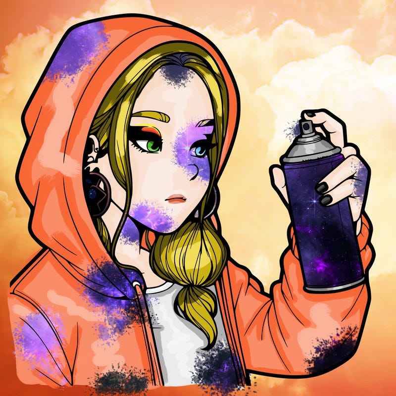 a realistic girl, spray painting