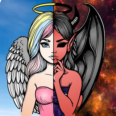 realistic angel half demon