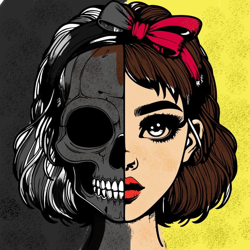 realistic girl with half skull mask