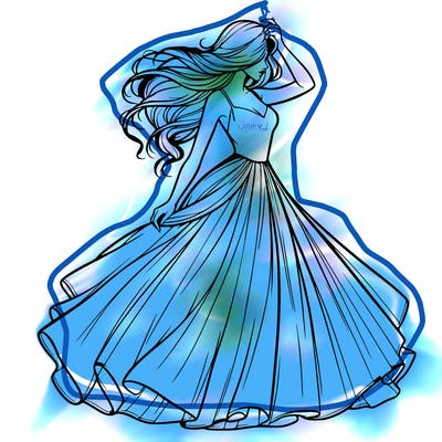 realistic woman with dress flowing in the wind