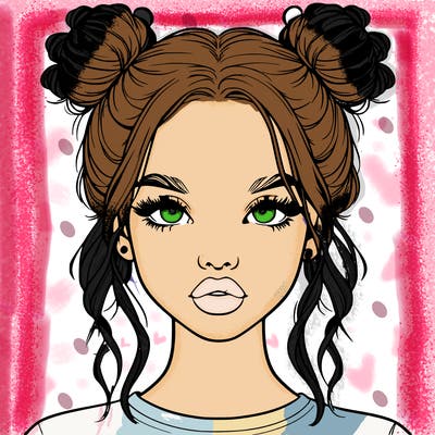 realistic girl with two buns in hair and lips