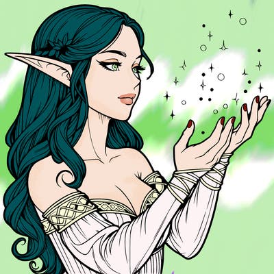 realistic elf girl doing magic