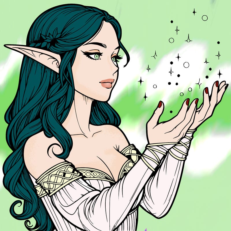 realistic elf girl doing magic