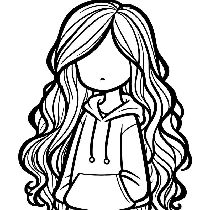 young girl long wavey hair with hoodie