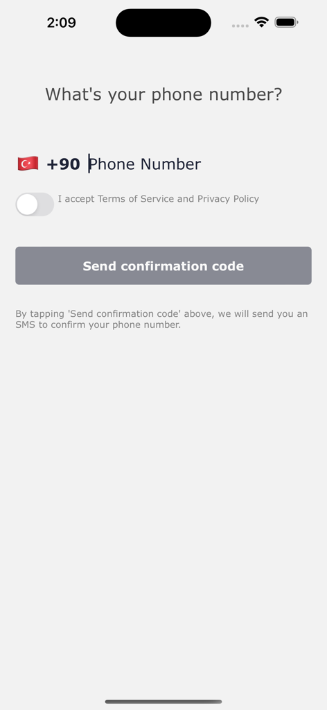Phone number login and verification screen for the Gear-Up mobile app