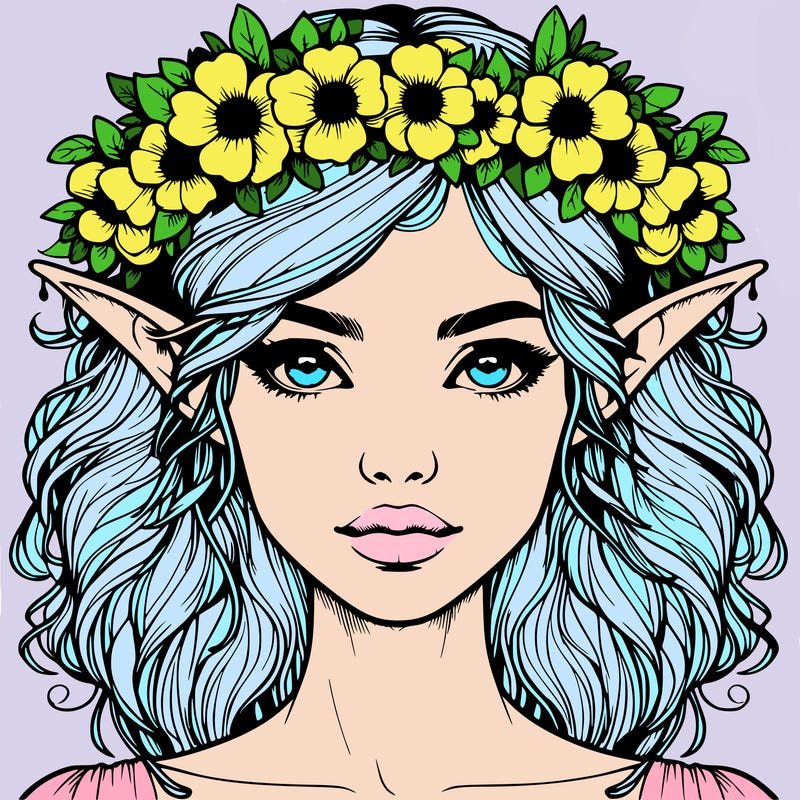 realistic female elf with flower crown