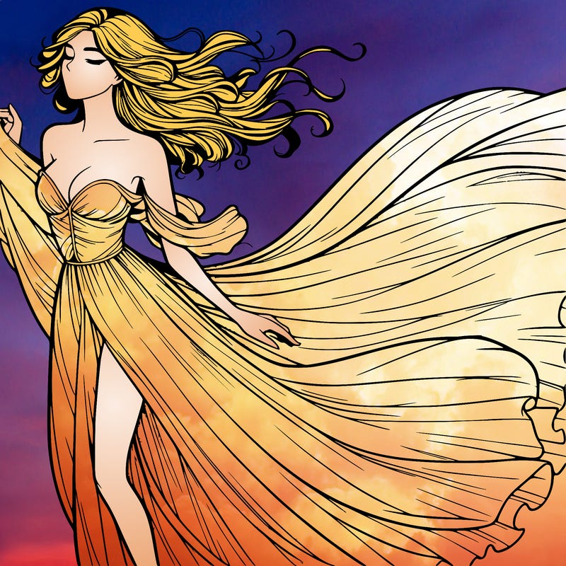 realistic woman in dress flowing the the wind