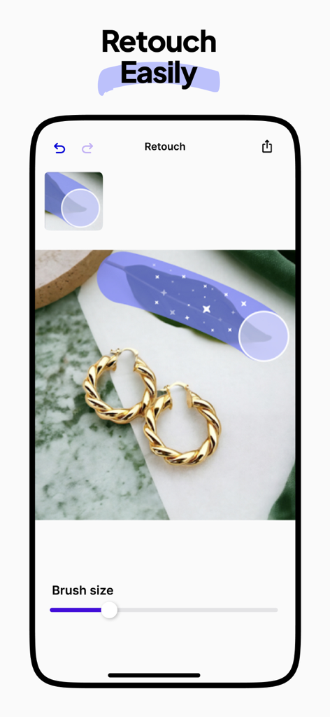 Using the PhotoBase AI Magic Retouch tool to erase an unwanted object from a product image