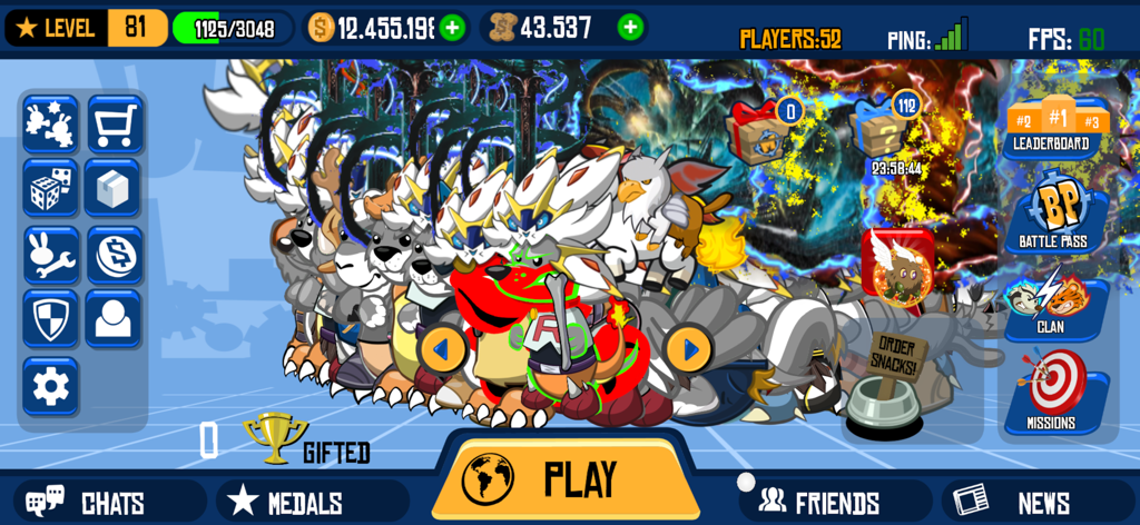 Wild Ones Battle Stadium - La interfaz del menú principal de Wild Ones Battle Stadium mostrando avatares de animales y opciones de juego tácticas