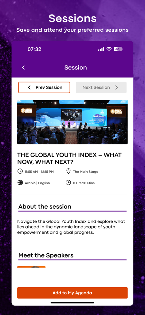 Misk Events - فعاليات مسك - Page de détails de session de l'application Misk Events pour l'événement The Global Youth Index