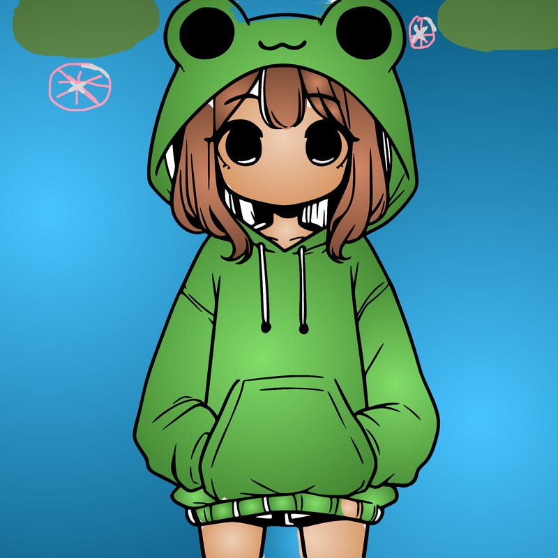 girl with baggy sweatshirt and frog hood