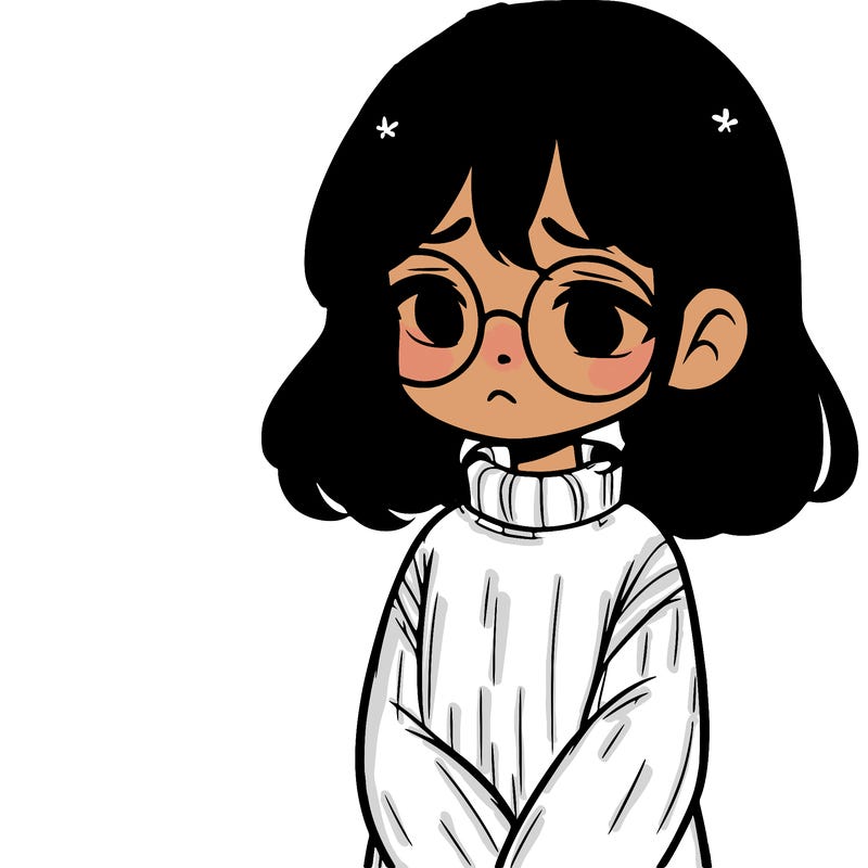 sad girl with glasses in a sweater