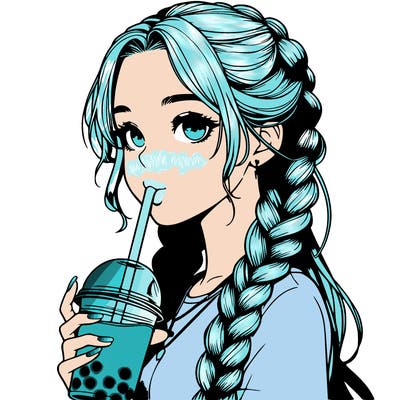 realistic girl with braided hair drinking boba