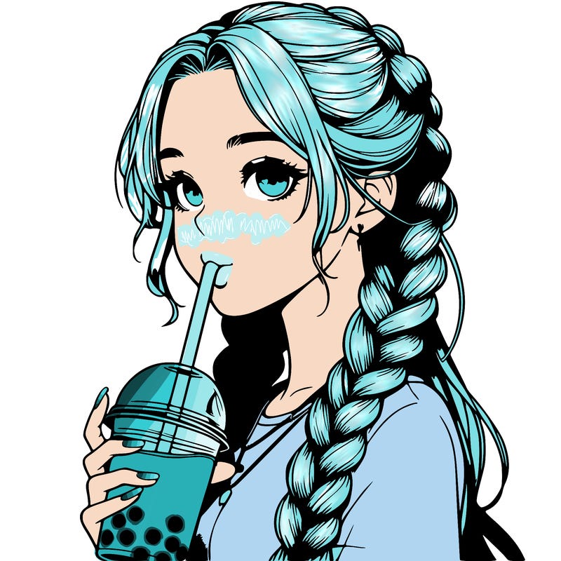realistic girl with braided hair drinking boba