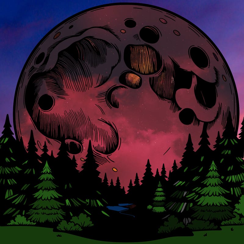 a realistic full moon with forest scenery