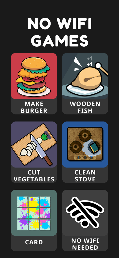 Antistress Toys -No Wifi Games - Una colección de mini-juegos relajantes sin conexión que incluyen hacer hamburguesas, limpiar una estufa y cortar verduras.