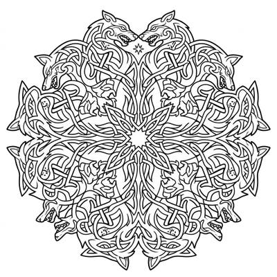 Dive into a world of ancient symbolism with this breathtaking Celtic wolf knot mandala. Its intricate design combines the power of wolves with mesmerizing knotwork, offering a unique coloring challenge.