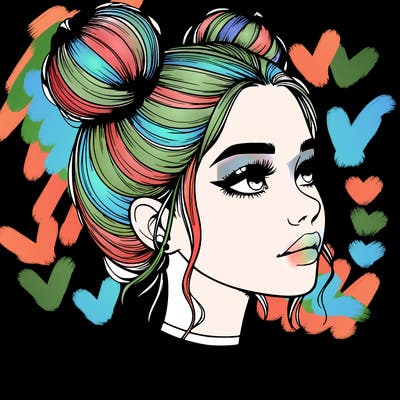 realistic girl with buns on the top of her head