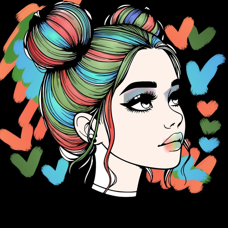 realistic girl with buns on the top of her head